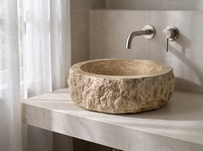 Rustica natural stone washbasin in a bathroom setting