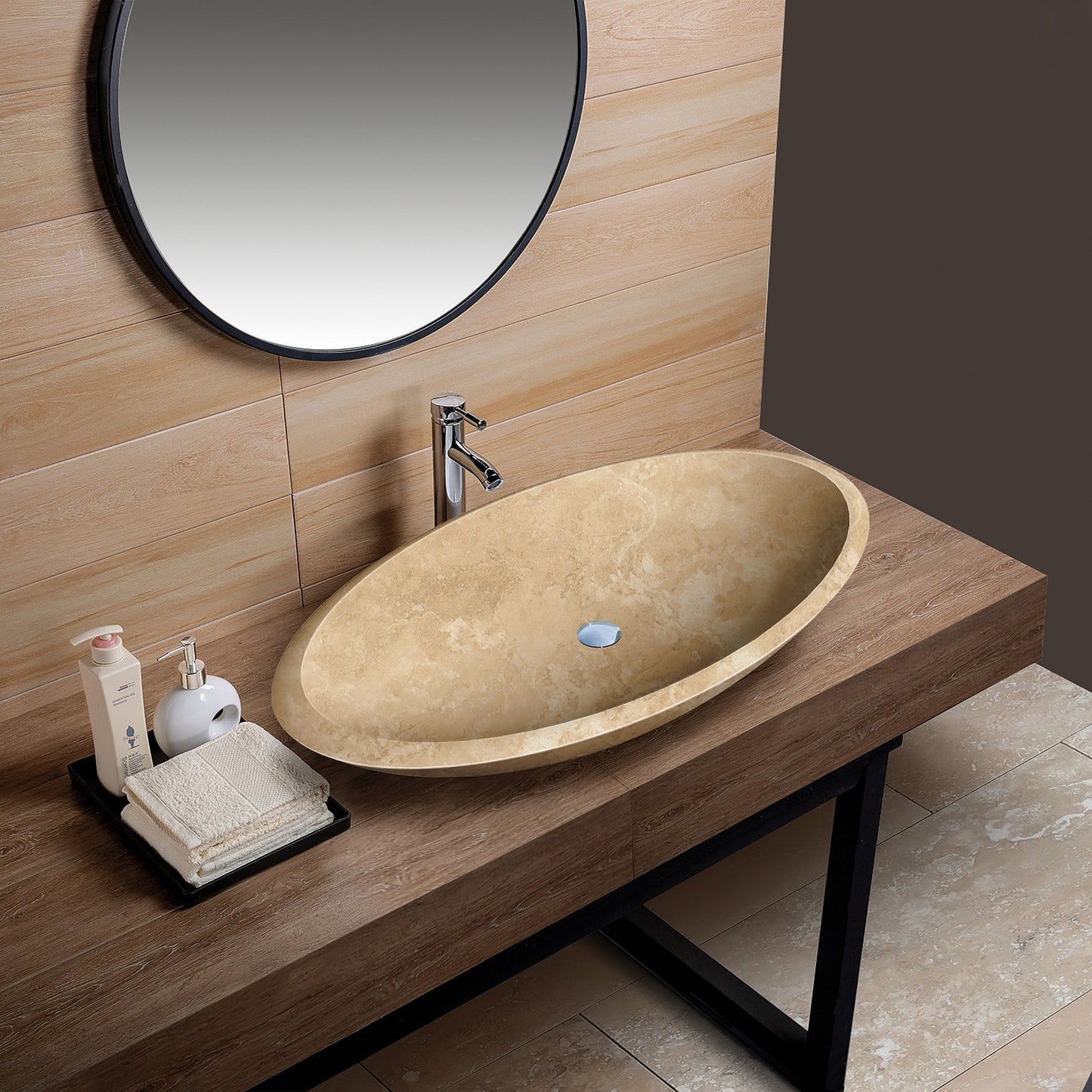 Firenze natural stone basin in a bathroom setting