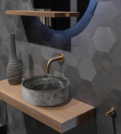 Modena natural stone basin in a bathroom setting