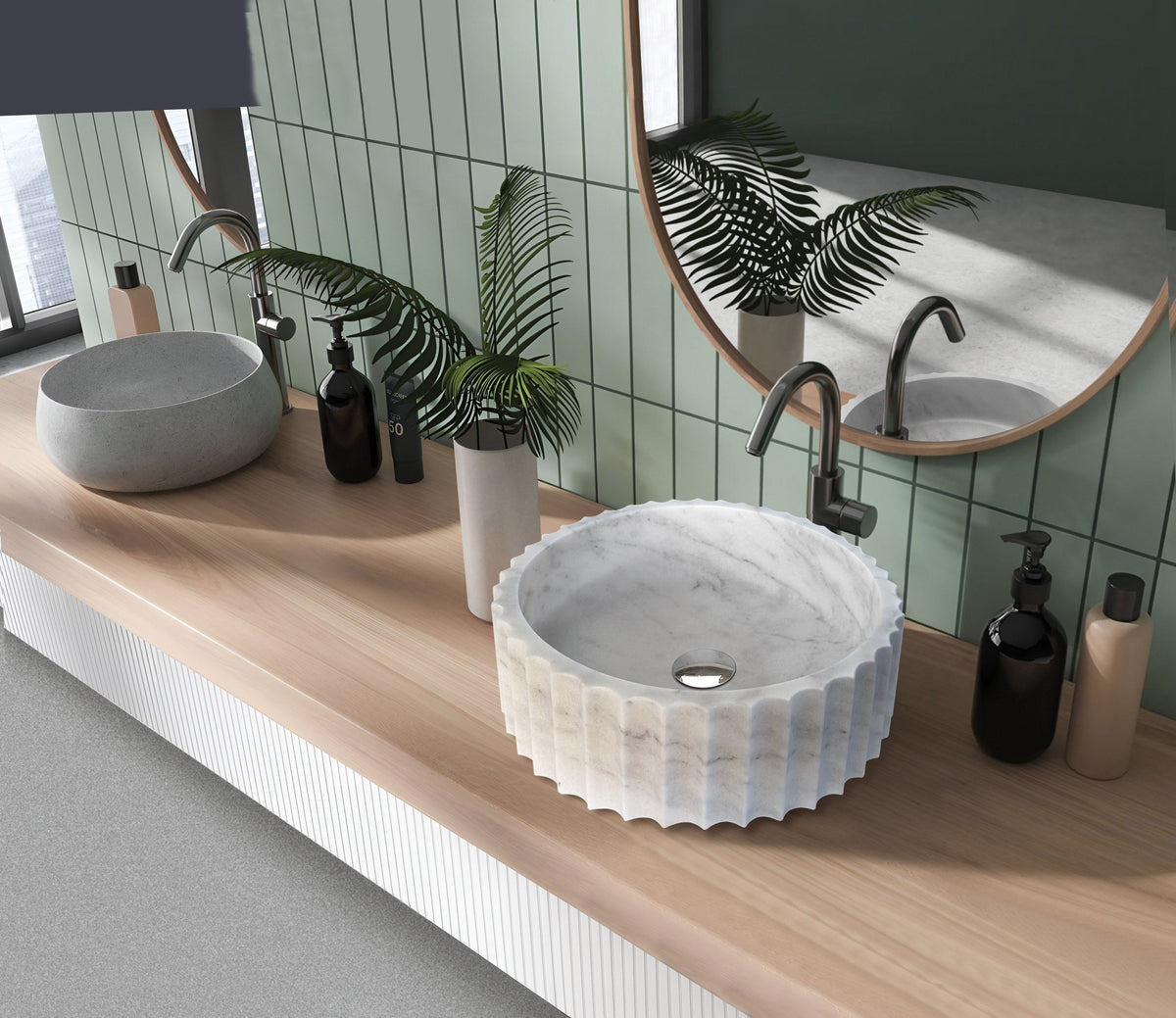 Tivoli natural stone basin in a bathroom setting