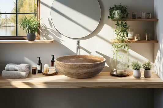 Assisi natural stone basin in a bathroom setting