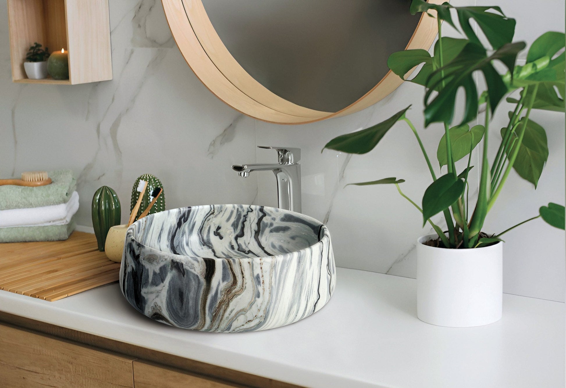 Milano natural stone basin in a bathroom setting