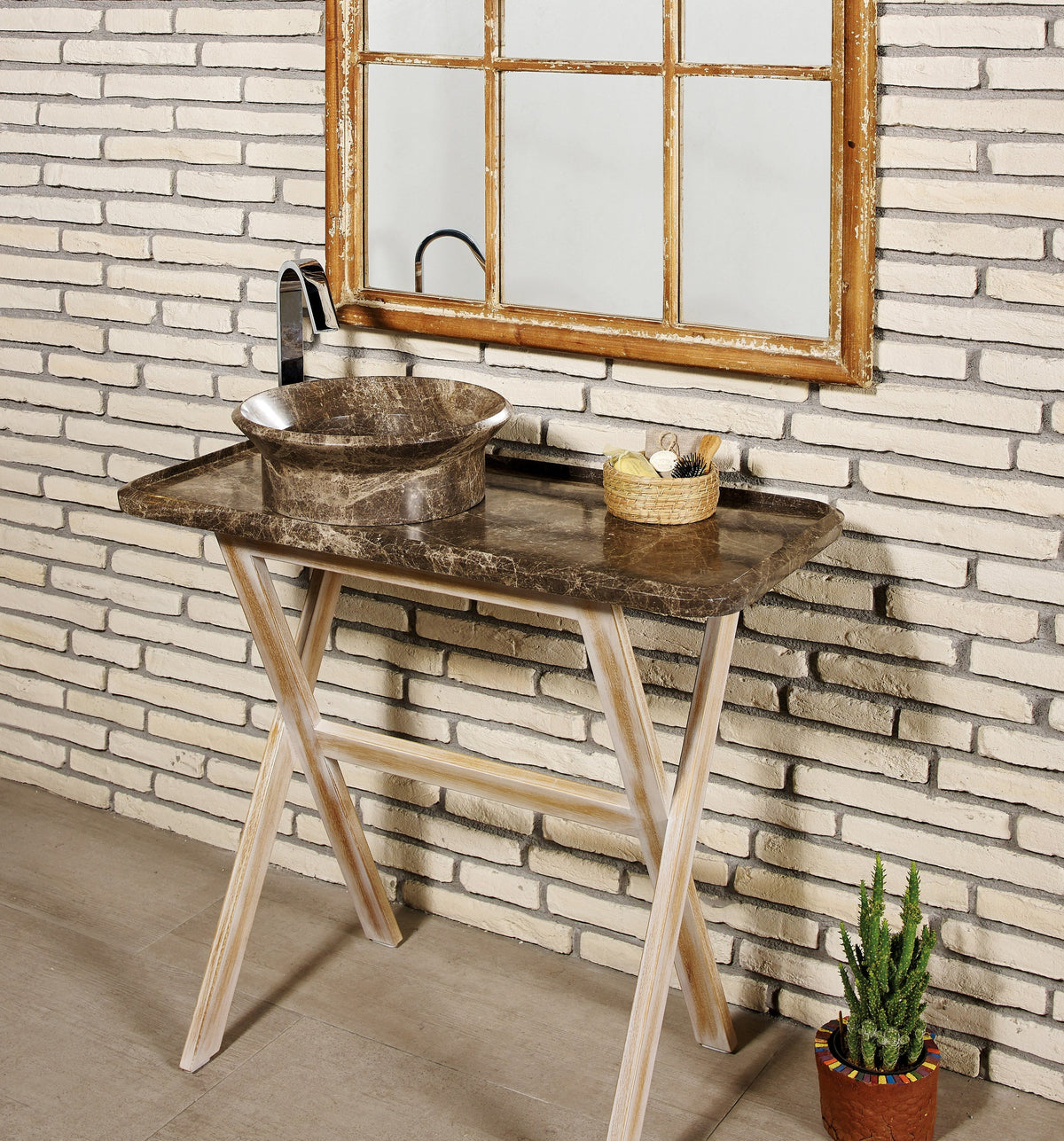 Consolle natural stone basin in a bathroom setting