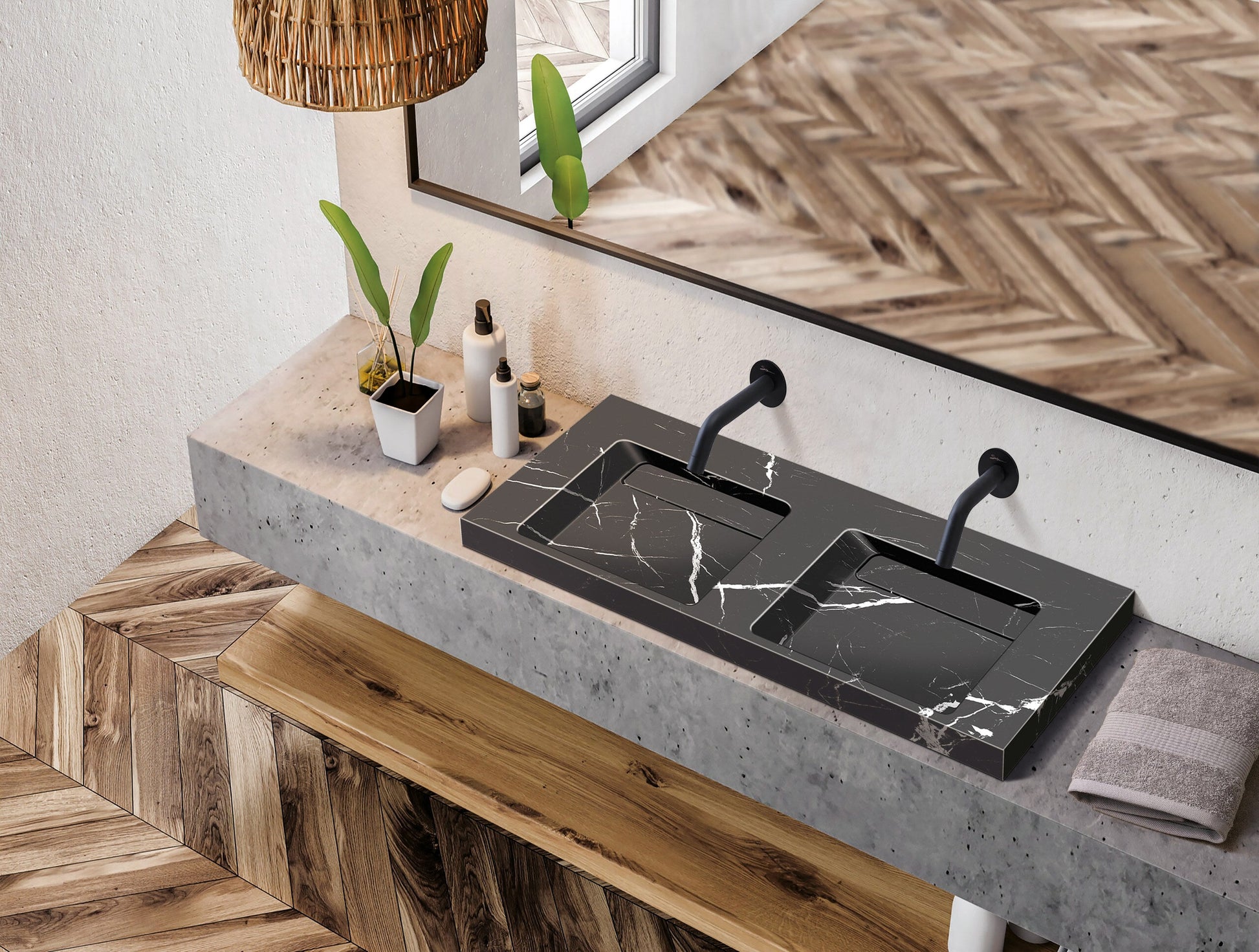 Parma natural stone basin in a bathroom setting