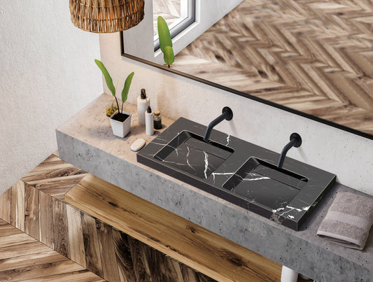Parma natural stone basin in a bathroom setting