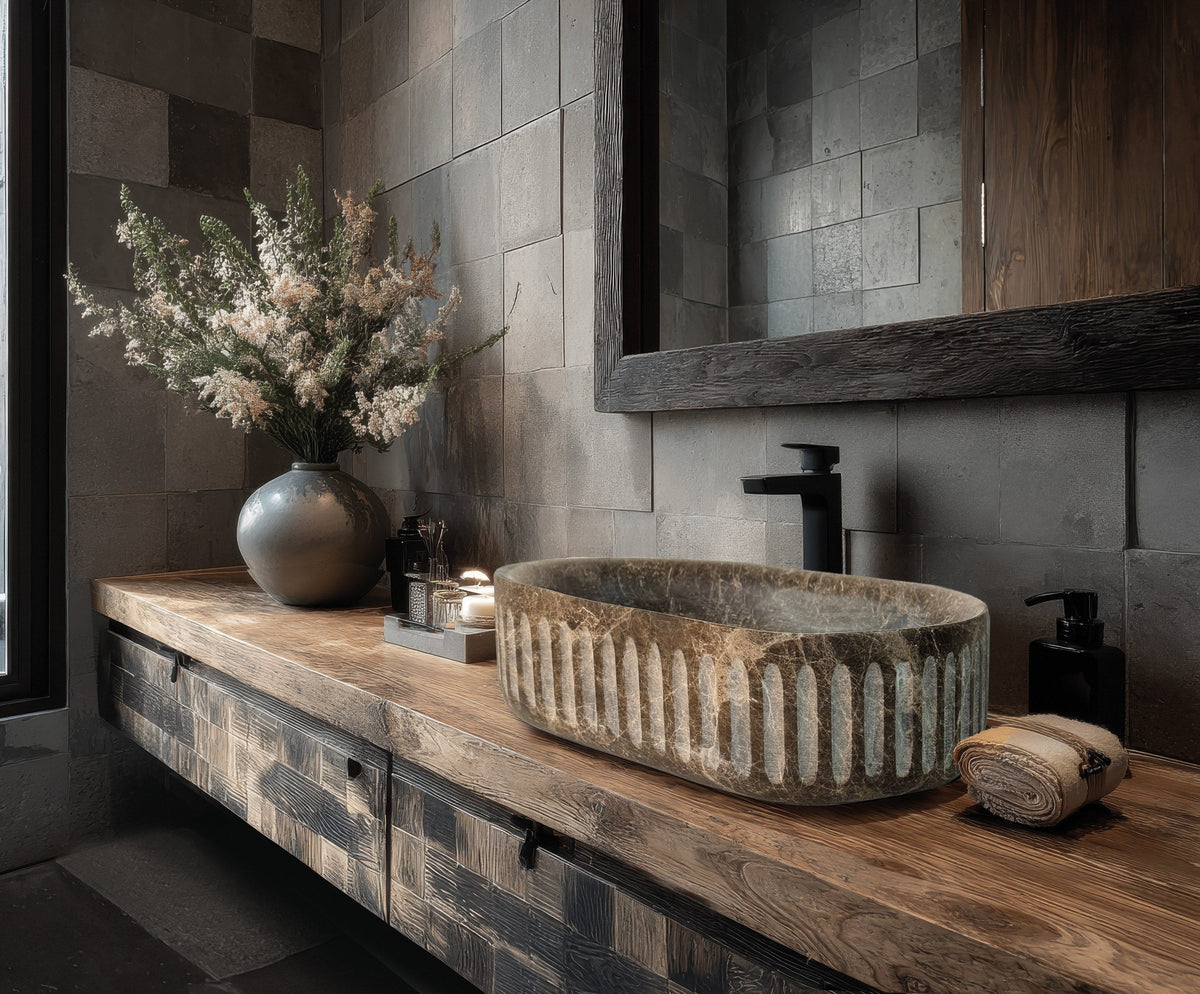 Palermo natural stone basin in a bathroom setting