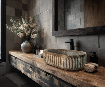 Palermo natural stone basin in a bathroom setting