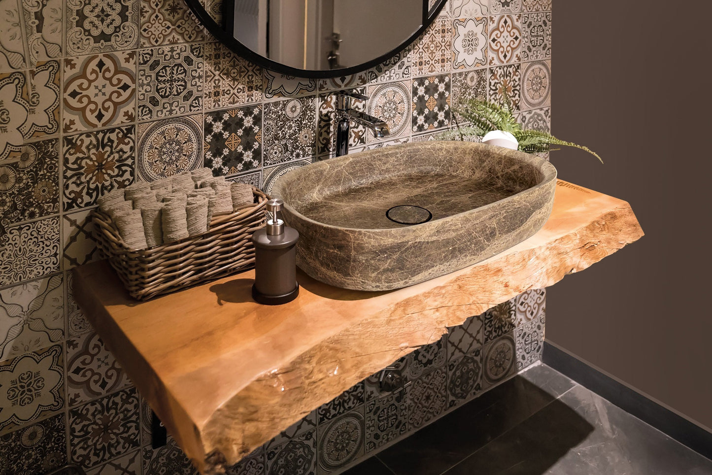 Lerici natural stone basin in a bathroom setting