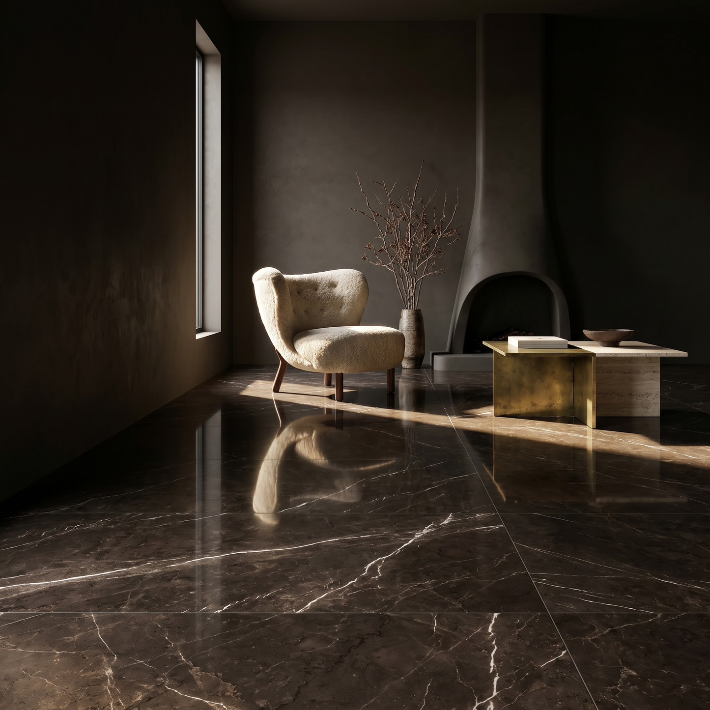 Emparador Dark marble floor in a contemporary lounge