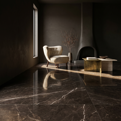 Emparador Dark marble floor in a contemporary lounge