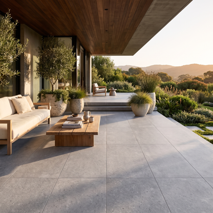 Charleston Argento porcelain paving on a covered living terrace