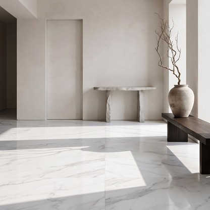 Arabescato marble floor in a minimal entrance hall