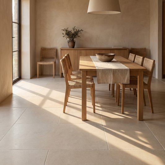 Classic Limestone floor in a calm dining room