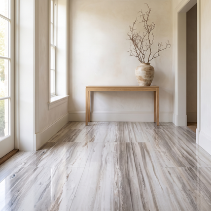 Palisandro marble floor in a bright elegant hallway
