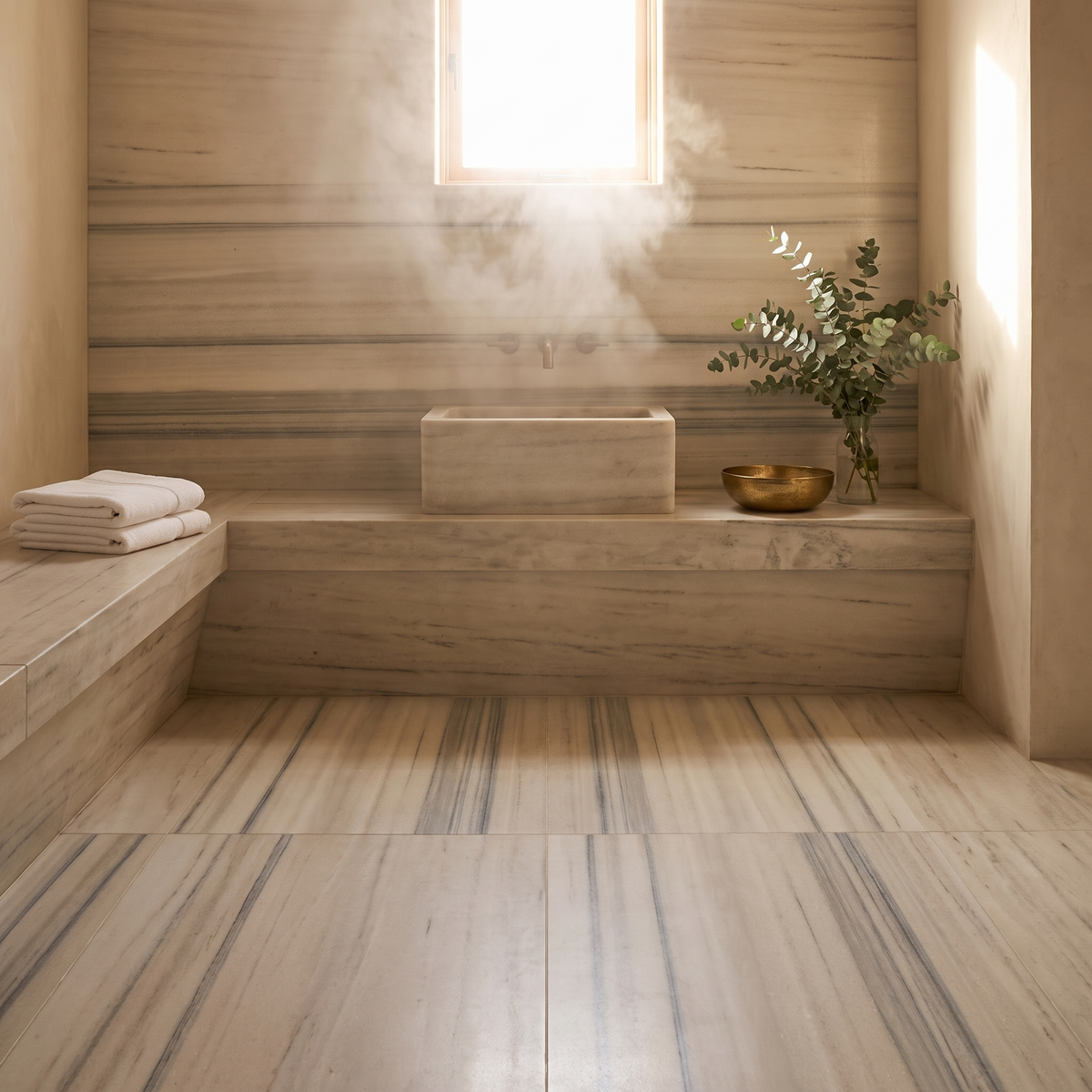 Hamam marble floor in a serene stone bathroom