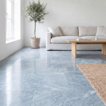 Sky marble floor in a bright airy living room