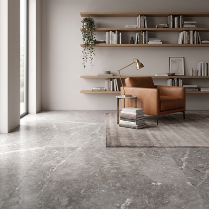 Olba Grey marble floor in a calm modern study
