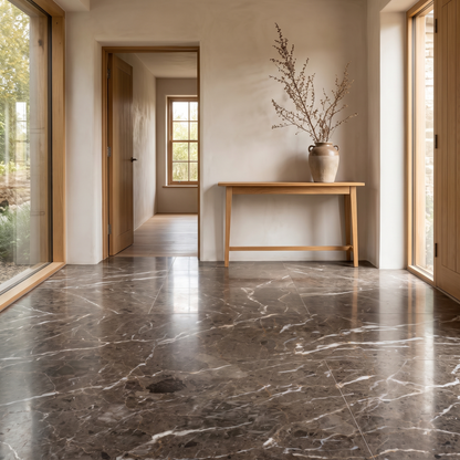 Marrone Marinace breccia floor in a bright entrance hall