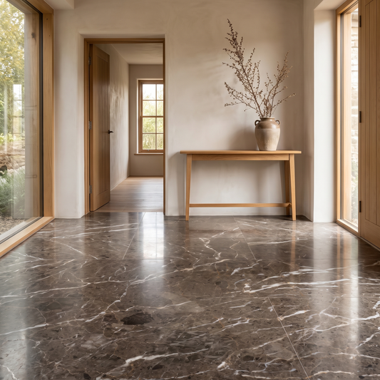 Marrone Marinace breccia floor in a bright entrance hall