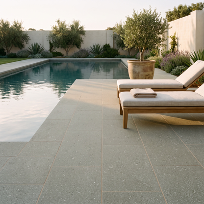 Marine Green limestone pavers around a swimming pool