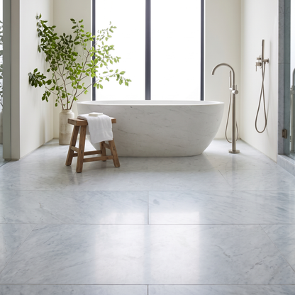 Neptune marble floor in a bright contemporary bathroom