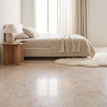 Rosalia Light marble floor in a soft bright bedroom