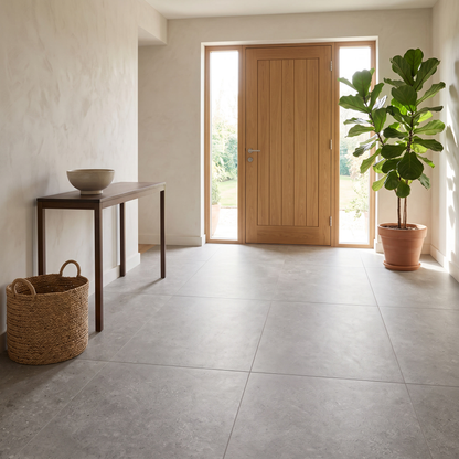 Charleston Grege porcelain floor in a bright entrance hall