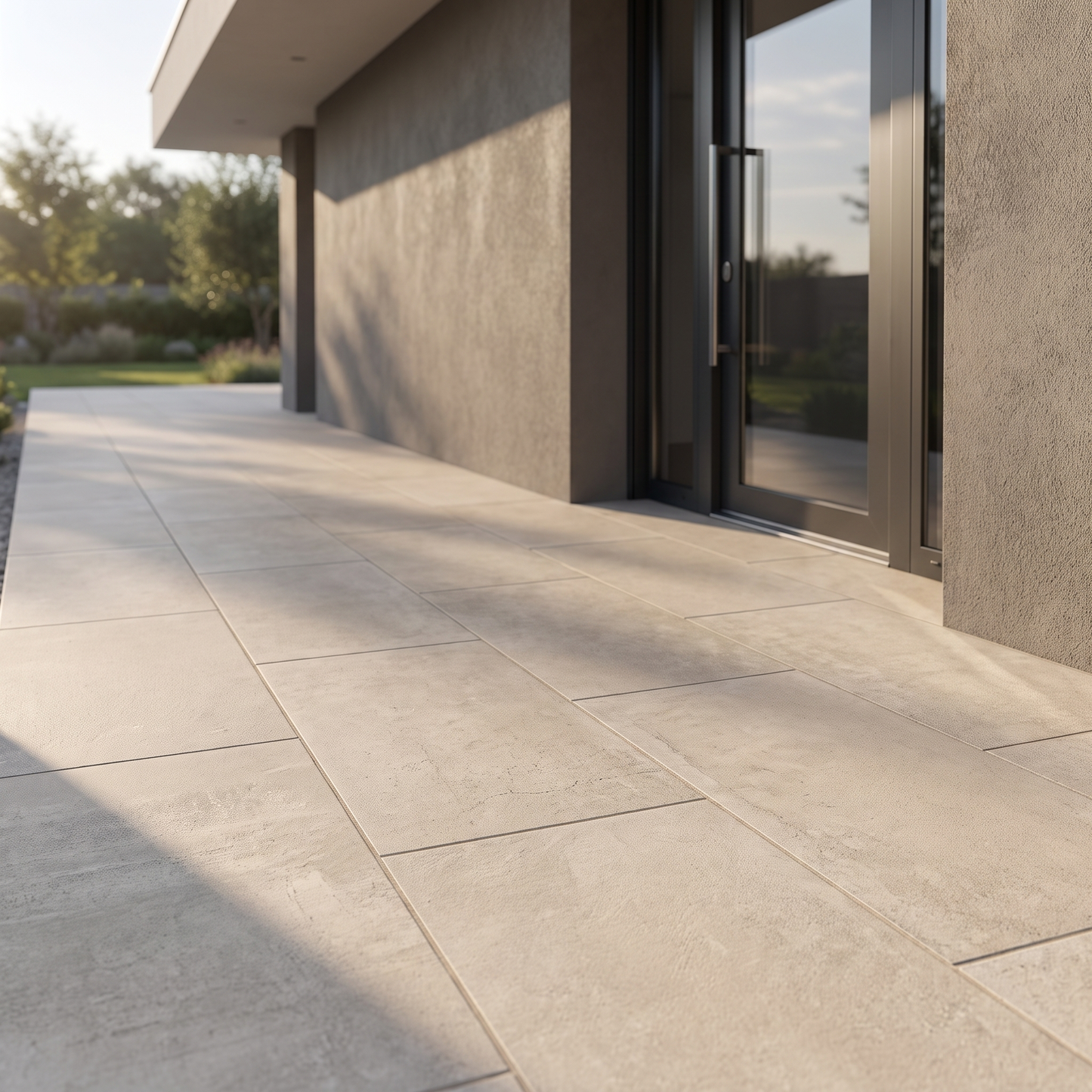 Solid Sand porcelain paving in an outdoor setting