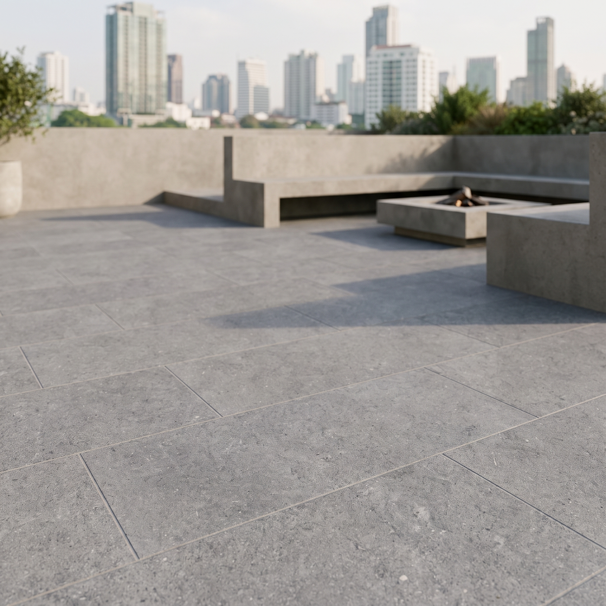 New Pietra Grey porcelain paving in an outdoor setting