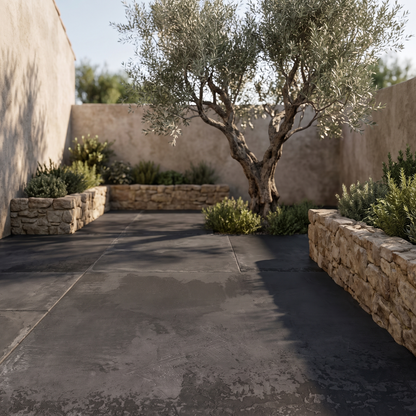 Chateau Anthracite porcelain paving in an outdoor setting
