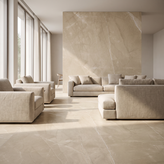 Adalya Armani Crema porcelain tile in an interior setting