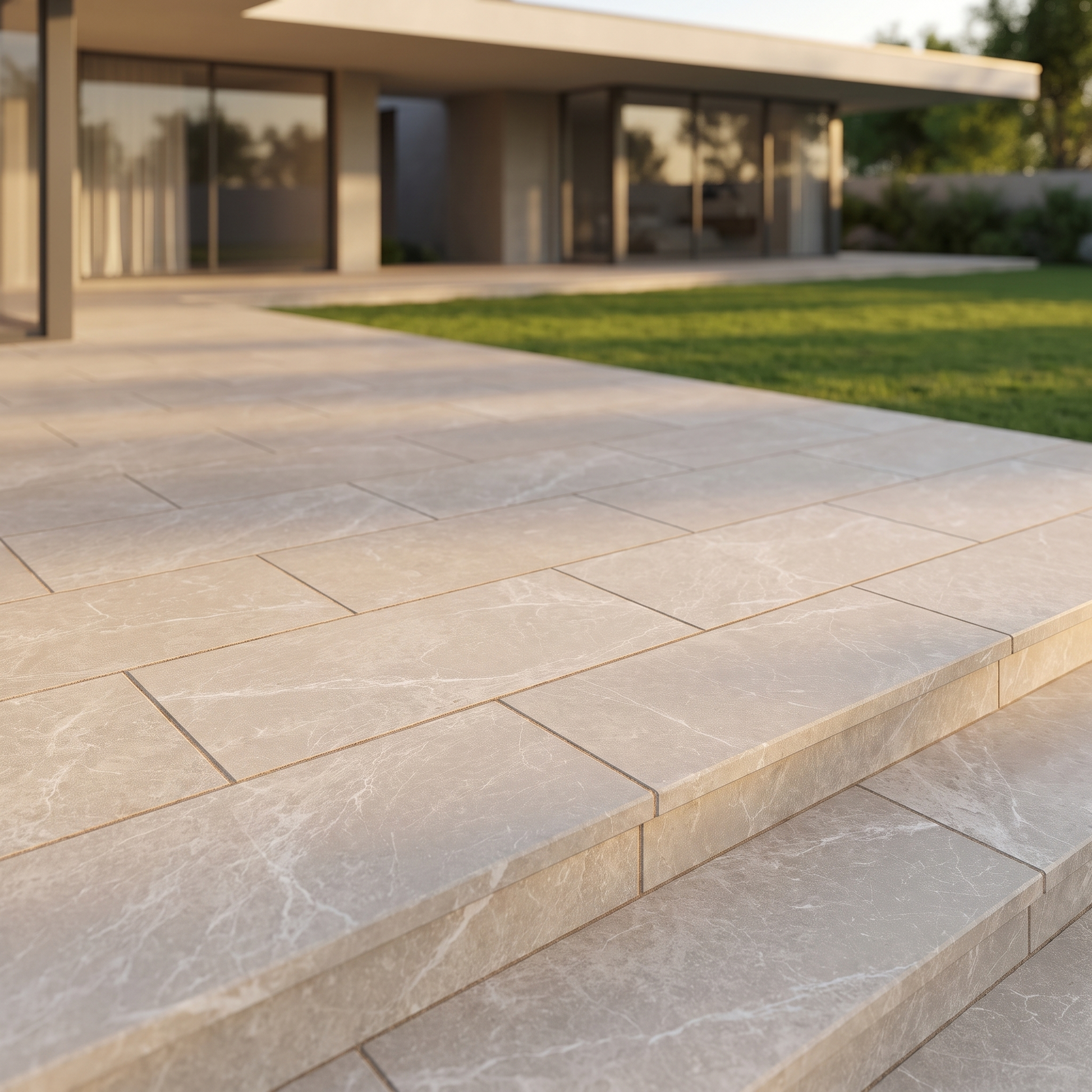 Patara Cream porcelain paving in an outdoor setting