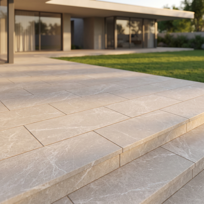 Patara Cream porcelain paving in an outdoor setting