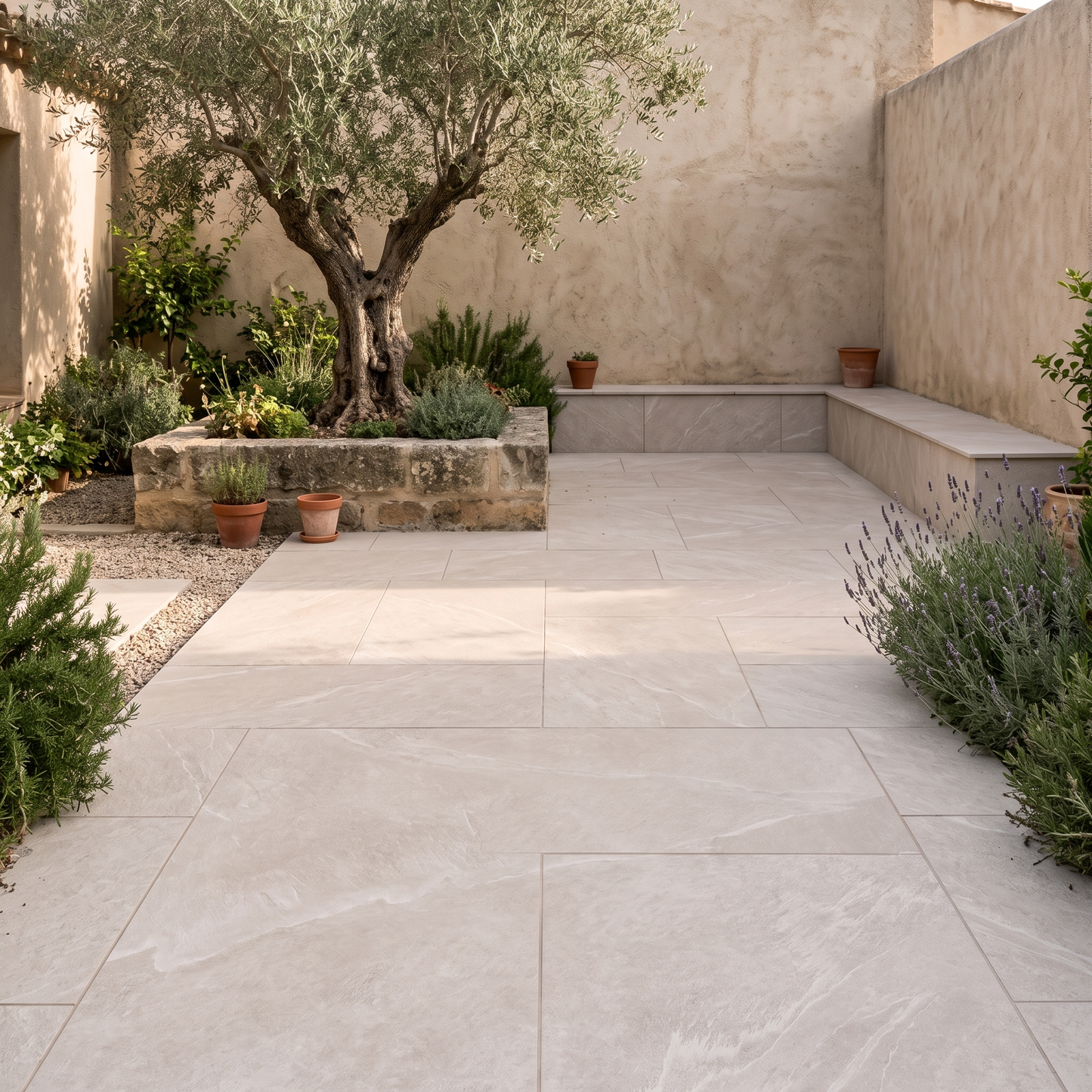 Torino Beige porcelain paving in an outdoor setting