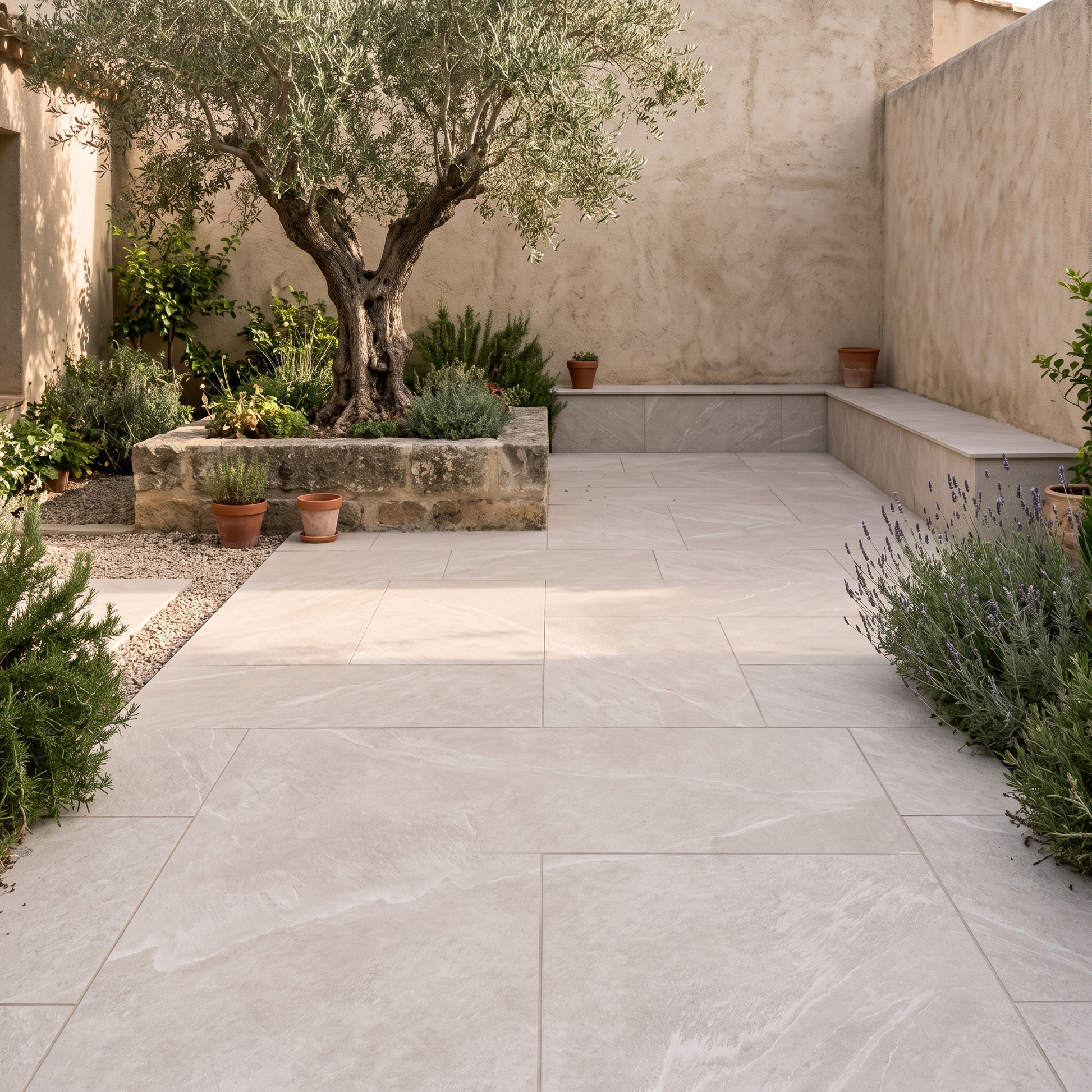 Torino Beige porcelain paving in an outdoor setting