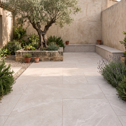 Torino Beige porcelain paving in an outdoor setting