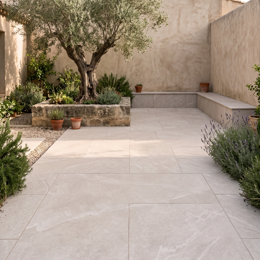 Torino Beige porcelain paving in an outdoor setting