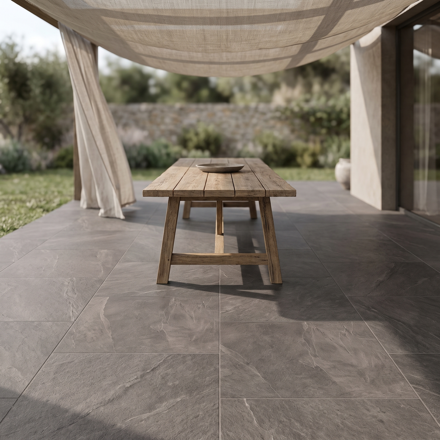 Torino Anthracite porcelain paving in an outdoor setting