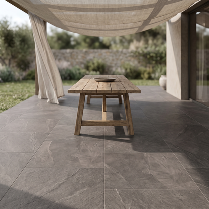 Torino Anthracite porcelain paving in an outdoor setting