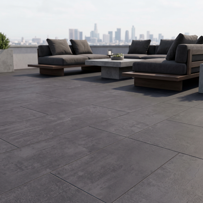 Solid Anthracite porcelain paving in an outdoor setting