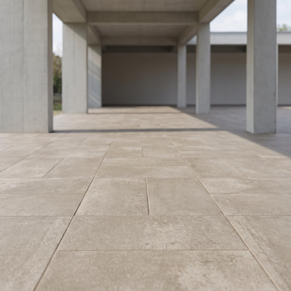 Cemento Sand porcelain paving in an outdoor setting