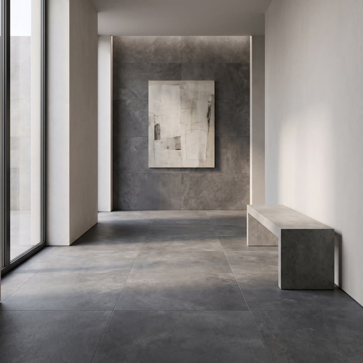 Cemento Anthracite porcelain tile in an interior setting