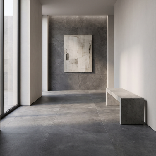 Cemento Anthracite porcelain tile in an interior setting