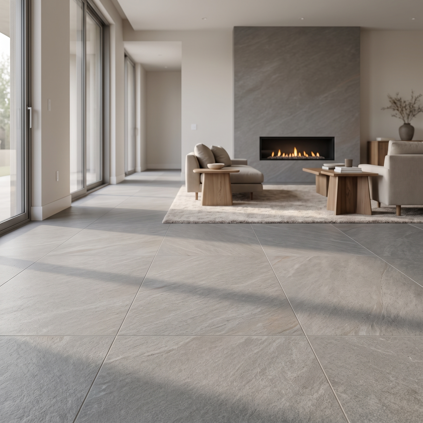 Neo Quarzite Grey porcelain tile in an interior setting