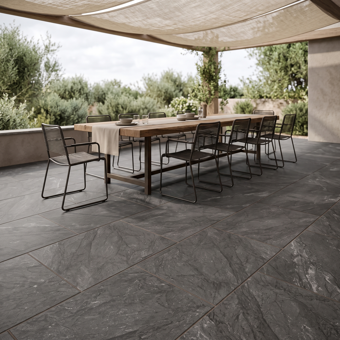 Catalina Brown porcelain paving in an outdoor setting