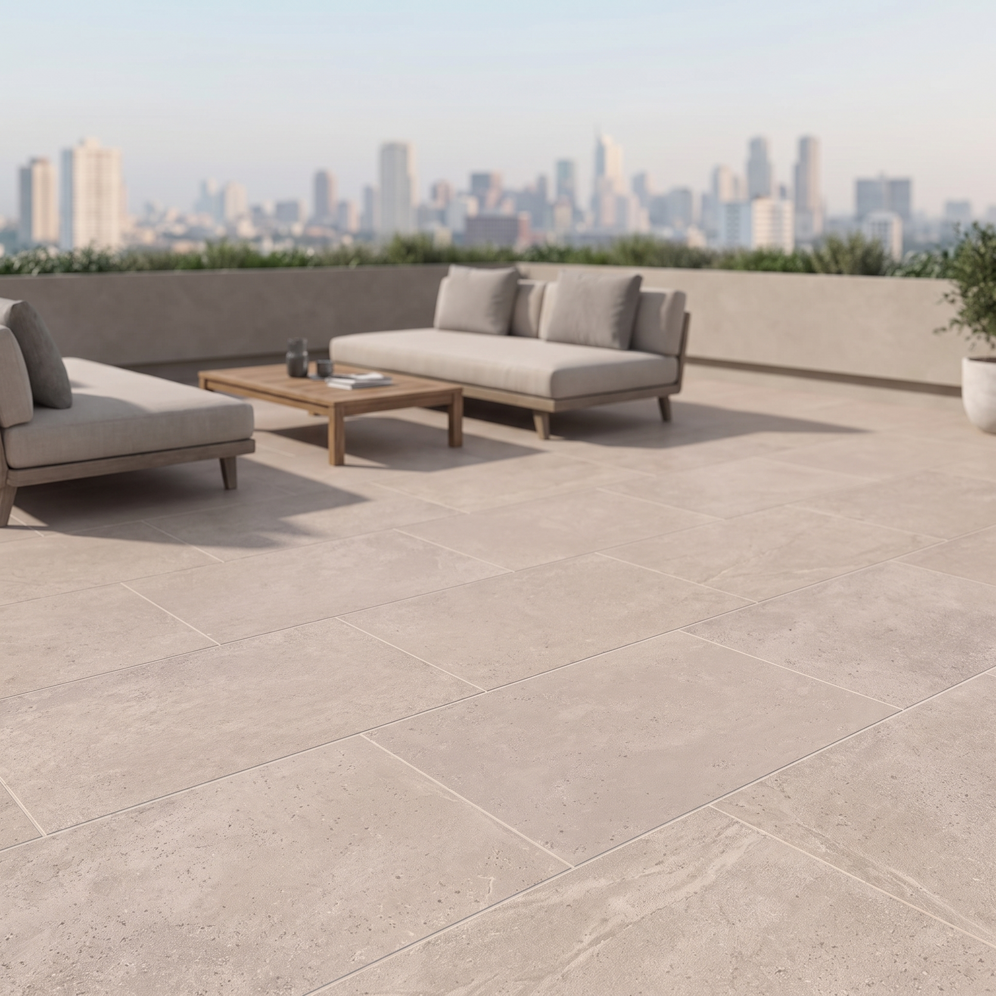 Genesis Taupe porcelain paving in an outdoor setting