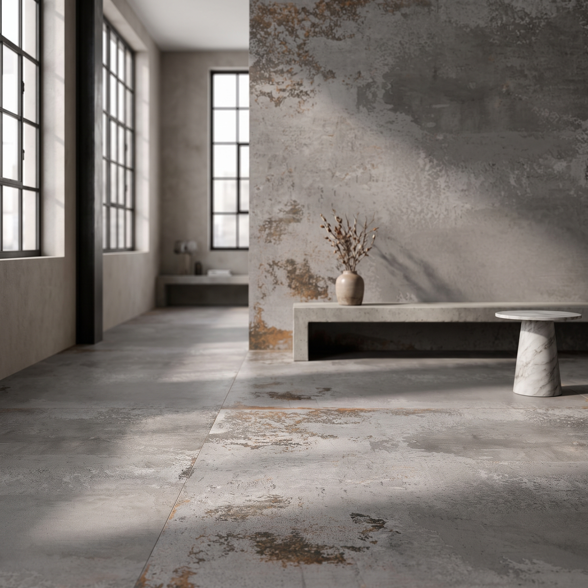 Metallic Iron porcelain tile in an interior setting