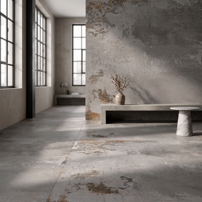 Metallic Iron porcelain tile in an interior setting
