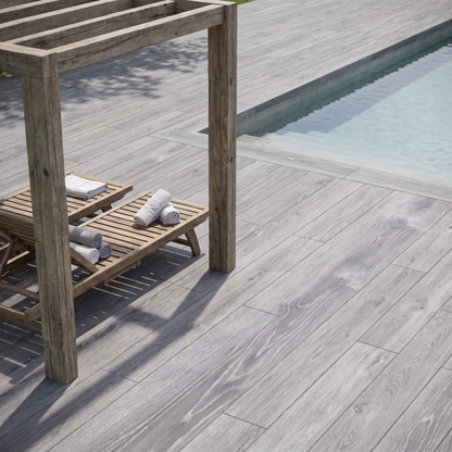 Trendwood Grey porcelain paving in an outdoor setting