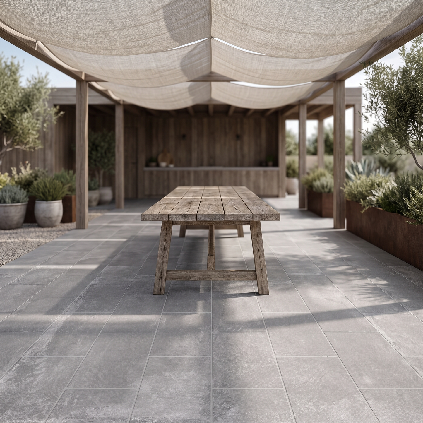 Chateau Grey porcelain paving in an outdoor setting